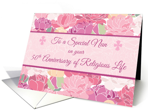 50th Anniversary Catholic Nun Peonies Flowers Pink Purple card