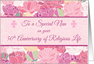 50th Anniversary Catholic Nun Peonies Flowers Pink Purple card