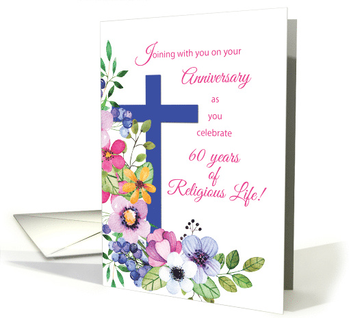 60th Anniversary Nun Religious Life Cross and Flowers card (1456138)