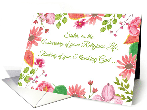 Nun Anniversary of Religious Life Water color Look Flowers card