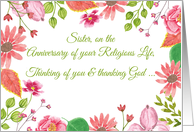 Nun Anniversary of Religious Life Water color Look Flowers card