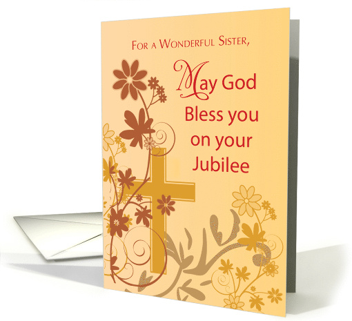 Jubilee Anniversary for Nun with Cross Swirls Flowers and Leaves card