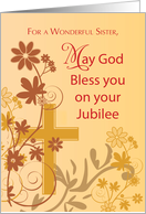 Jubilee Anniversary for Nun with Cross Swirls Flowers and Leaves card