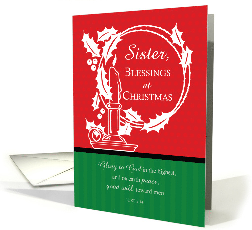 Nun Christmas Holly Wreath Candle Red and Green card (1456864)