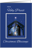 Priest Christmas Blessings Nativity Scene on Blue card