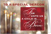 Deacon Christmas Candles Lights Child is Born Red Gold card