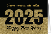 Across the Miles 2025 Happy New Year Gold Glitter-Look and Black card