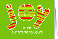 Our House to Yours JOY Red and Green Stripes card