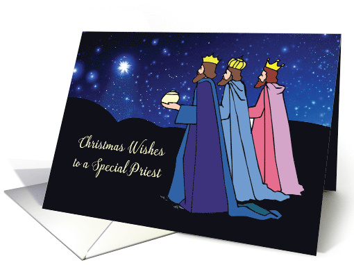 Priest Christmas Wishes Three Kings at Night card (1457782)