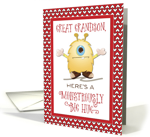 Great Grandson Monster Hug Valentine Hearts card (1458010)