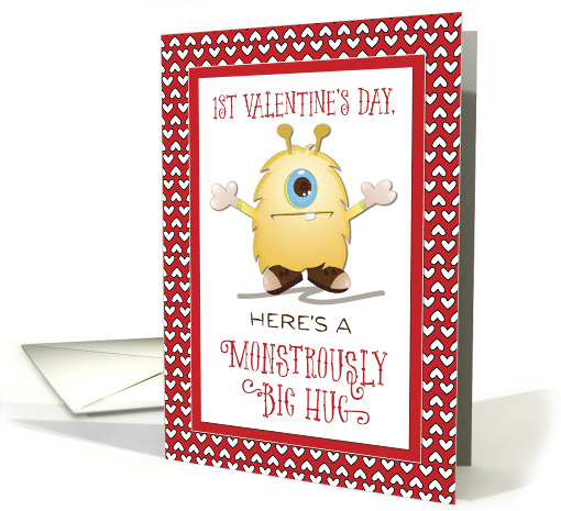 1st Valentines Day Monster Hug Valentine Hearts Kids Baby card