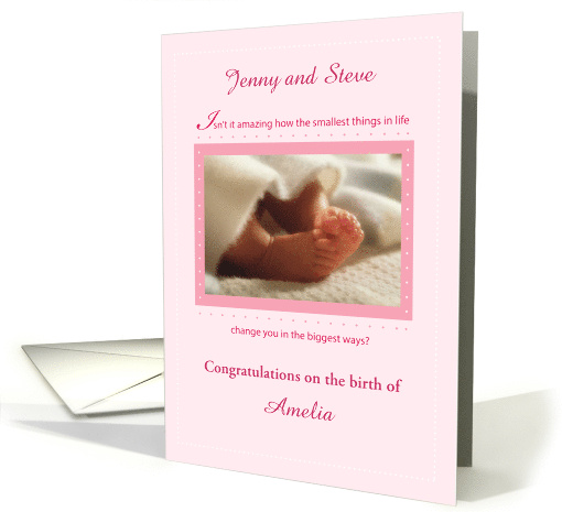 Pink Customizable Names Baby Feet Congratulations Girl card (1460716)