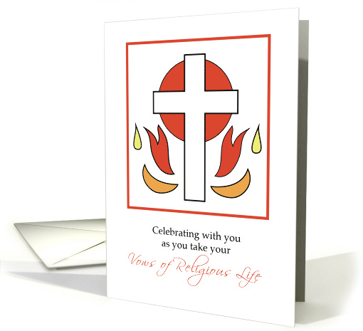 Nun Taking First Vows in the Religious Life Cross Flames card