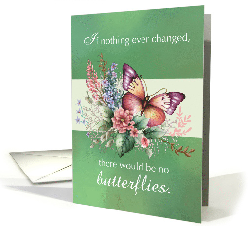 Health Encouragement Get Well Butterfly and Flowers on Green card