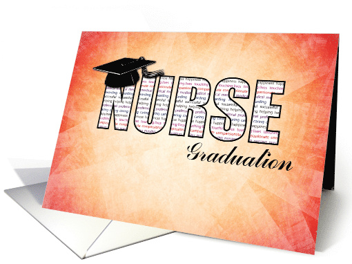 Nurse Graduation in Words on Orange and Yellow Vibrant Background card