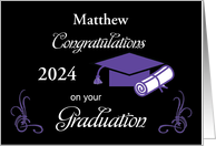 Custom Name Year Graduation Congratulations Black and Purple card