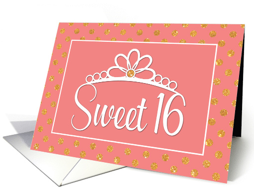 Sweet 16th Birthday with Crown and Gold Dots on Peach card (1477384)