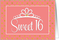 Sweet 16th Birthday with Crown and Gold Dots on Peach card