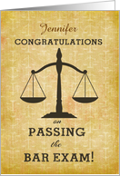 Custom Name Congratulations Passing Bar Exam Lawyer Scale of Justice card