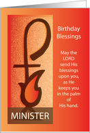 Minister Birthday Shepherd Staff and Flame Religious card