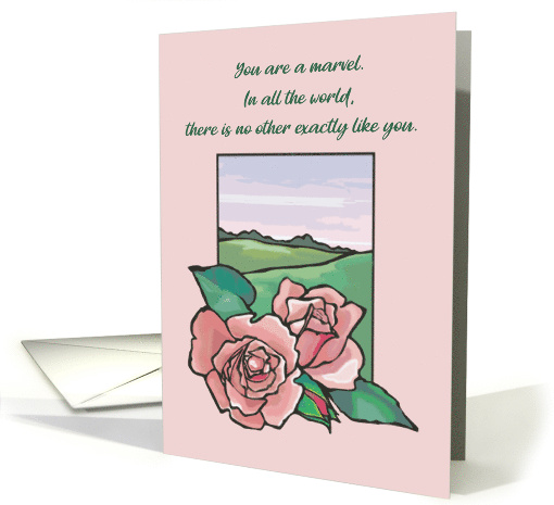 Birthday Pink Roses on Green Fields card (147901)