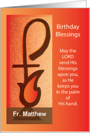 Custom Name Birthday Shepherd Staff and Flame Religious card