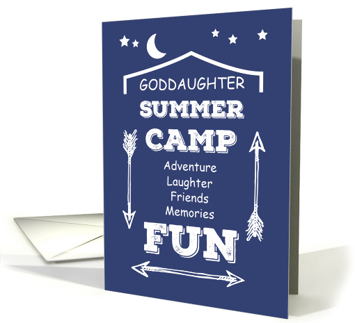 Goddaughter Camp Fun Navy Blue White Arrows Thinking of You card