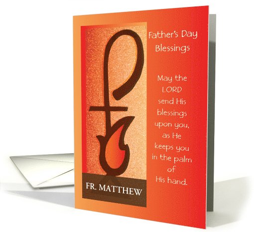 Priest Fathers Day Custom Name Shepherd Staff and Flame Religious card