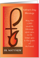 Priest Fathers Day Custom Name Shepherd Staff and Flame Religious card