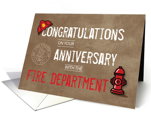 Fire Department Employee Anniversary Grunge Text card (1481578)