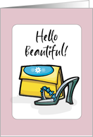 Hello Beautiful Sandal Yellow Handbag on Pink card