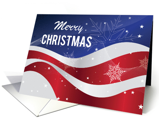 Patriotic Merry Christmas Flag With Snowflakes card (1492180)