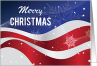 Patriotic Merry Christmas Flag With Snowflakes card
