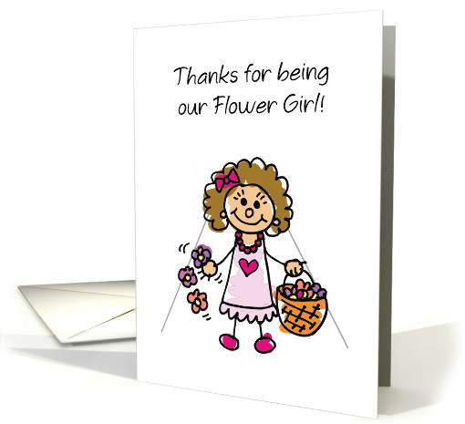 Flower Girl Thanks Cute Brunette Hair Stick Figure card (1493156)