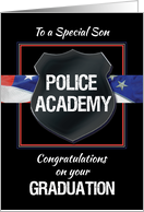 Son Police Academy Graduation Congratulations Black with Flag card