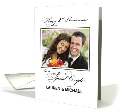 Second Wedding Anniversary Custom Name and Photo Congratulations card