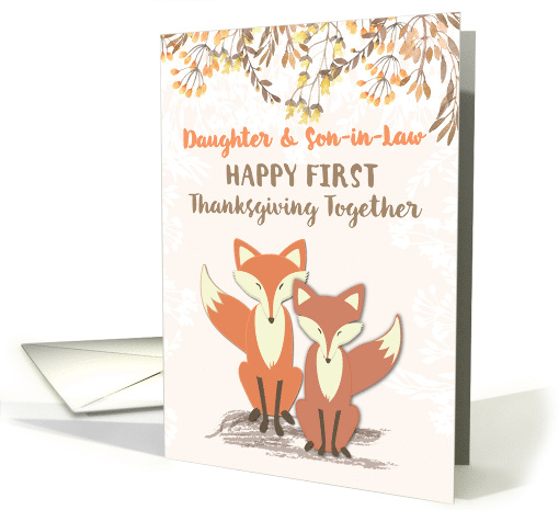 Daughter and Son in Law Newlyweds First Thanksgiving Foxes card