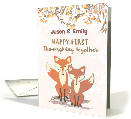 Custom Names Newlyweds 1st Thanksgiving Foxes card (1503862)