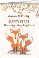 Custom Names Newlyweds 1st Thanksgiving Foxes card