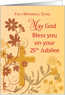 25th Jubilee Anniversary Nun Cross Swirls Flowers and Leaves card