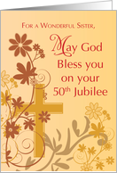 50th Jubilee Anniversary Nun Cross Swirls Flowers Leaves card
