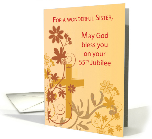 55th Jubilee Anniversary Nun Cross Swirls Flowers and Leaves card