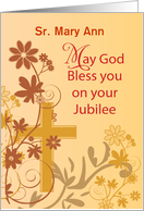 Custom Name Jubilee Anniversary Nun Cross Swirl Flowers and Leaves card