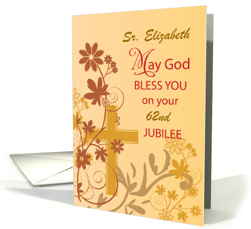 Custom Name and Year 62nd Jubilee Anniversary Nun Cross Swirls card