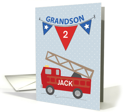 Custom Name and Age Grandson Firetruck card (1505072)