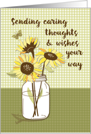 Caring Thoughts with Sunflowers in Mason Jar card