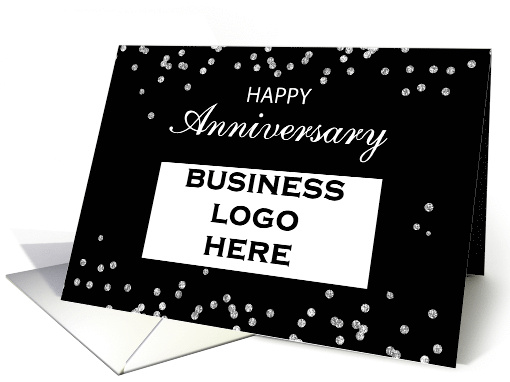 Employee Anniversary Custom Logo Black with Silver Sparkles card