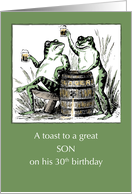 Son 30th Birthday Frogs Toasting with Beer card