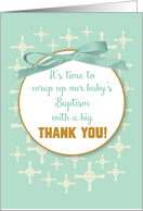 Baptism Gift Thank You Presents with Green Digital Ribbon and Crosses card