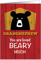 Grandnephew Bear Valentine Wishes on Red Wood Grain Look card